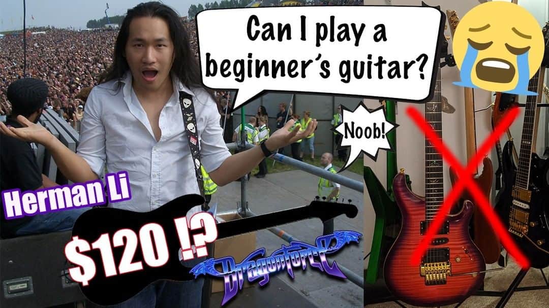 DragonForceさんのインスタグラム写真 - (DragonForceInstagram)「Can @hermanli play a $120 guitar? See what happened and how he sets it up! 😅 Link on bio or direct https://youtu.be/hwztSlWXcfM What's your first guitar like?  #dragonforce #hermanli #beginnerguitar #beginnerguitarist #beginnerguitarlessons #beginnerguitarplayer #noobguitarist」12月1日 2時00分 - dragonforcehq