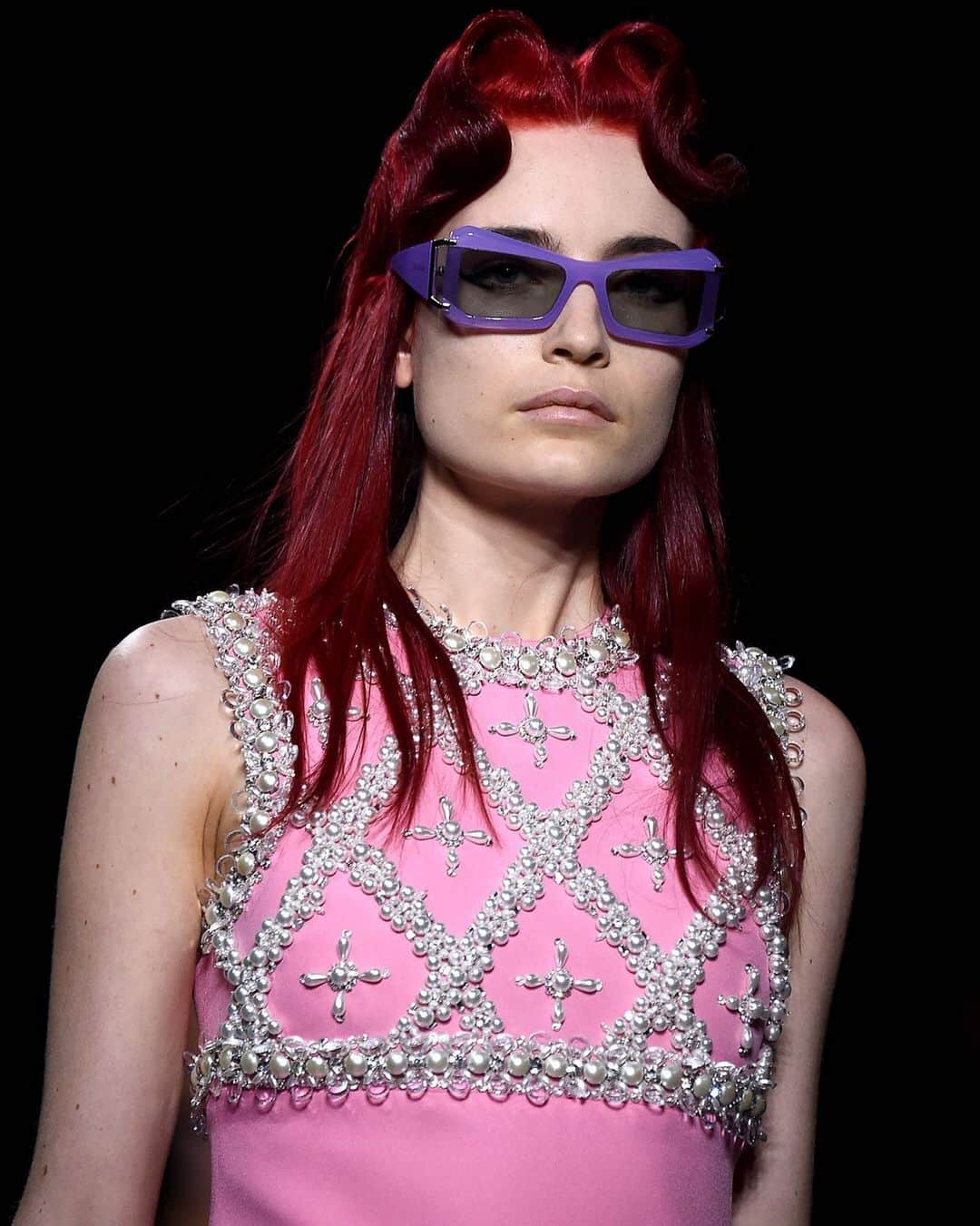 Fashion Weekのインスタグラム：「It's electric 💖 @miumiu runway photographed by @gettyimages」