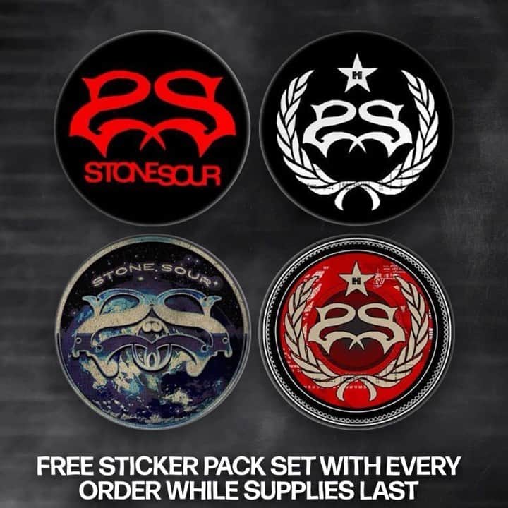 Stone Sourのインスタグラム：「Our 30% off Cyber Weekend Sale has been extended through today, with a free sticker pack set included with every order while supplies last. Grab your favorite #StoneSour album tee, bundle, and more while you’ve got the chance: store.stonesour.com.」