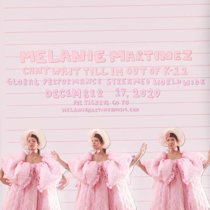メラニー・マルティネスのインスタグラム：「ANNOUNCEMENT: Last Show of this Era!!!!!🧚🏼‍♀️ it’s a GLOBAL STREAM! 💕💕💕💕💕  💕CAN’T WAIT TILL IM OUT OF K-12💕 An oh so very magical, newly conceived show I’ve creative directed as my last offering of my second album K-12 + after school! Ending the year and this cycle with this visually exciting performance that I am dying for you cuties to see!! TICKETS ARE ON SALE WEDNESDAY!!!   (& Exclusive merch + video meet & greets)  🌷Starting next year I’ll be in the zone creating the next album/film so come be a part of this celebratory ending of this era!🌷」