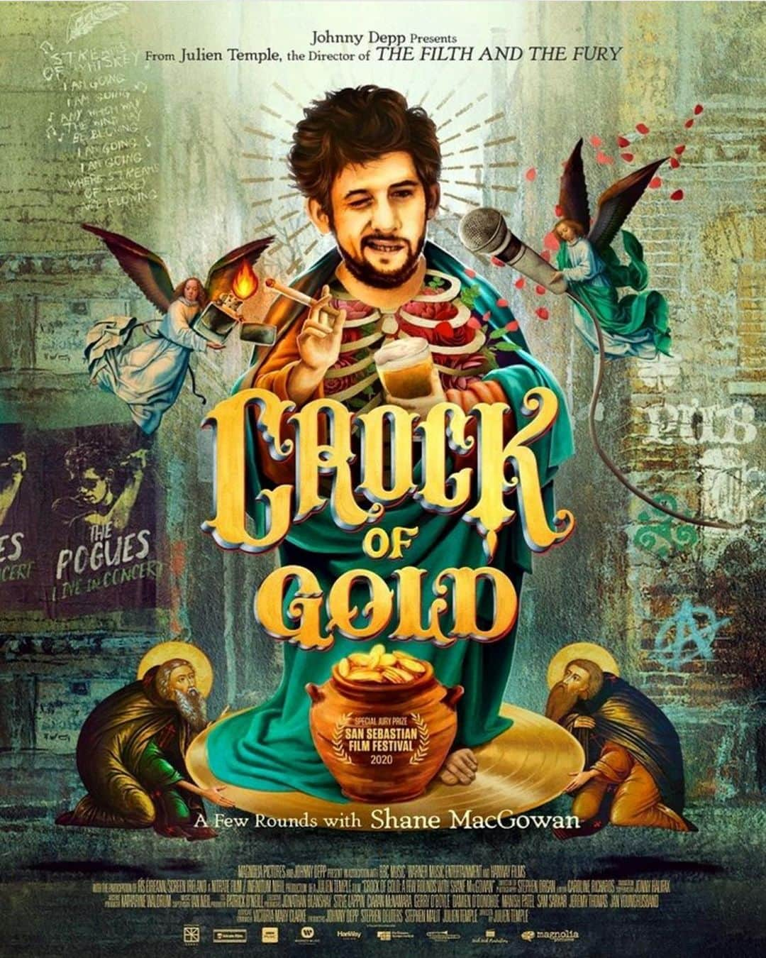 ジョニー・デップのインスタグラム：「‘Crock of Gold - A Few Rounds with Shane MacGowan’ will be in theatres across the USA & Canada on Dec 1st for a one-night-only special event.  UK & Éire cinemas will follow from Dec 4th and Australia from Dec 17th.  The film will then be available on home digital platforms & DVD in the USA & Canada from Dec 4th, UK & Éire on Dec 7th.  Many more dates and territories will be added soon, for more info follow @crockofgoldfilm   Sláinte!」