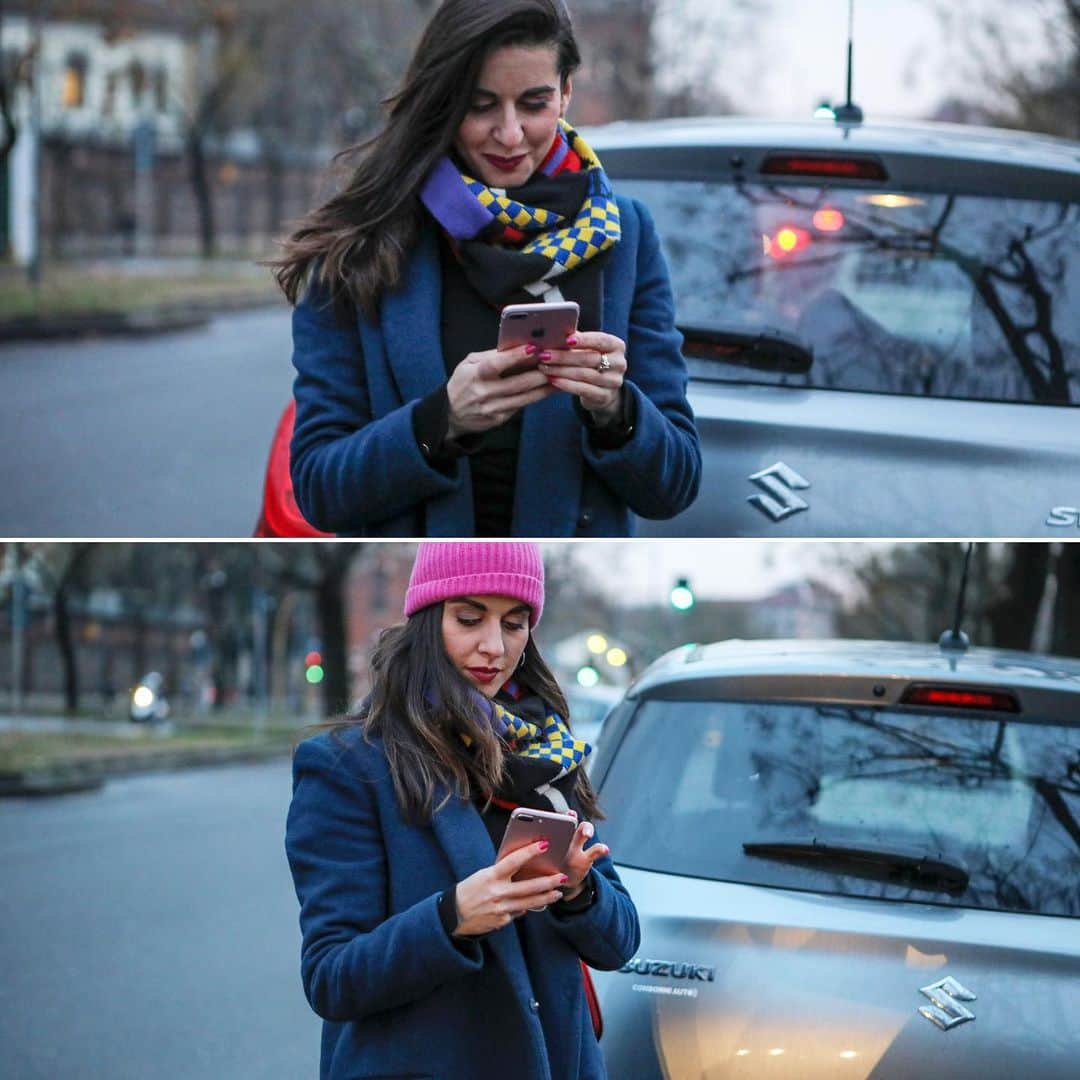 ヴァレンティーナ・マルケイのインスタグラム：「Quando mi scrive 😊VS quando visualizza e non risponde 😒  Non importa se stai frequentando un gentiluomo o un “caso disperato”, l’importante è non messaggiare mentre guidi😉  #notextanddriving #DiciamoSIaigentiluomini   A quale categoria appartieni? Foto 1 o foto 2?😛 #suzukiswift #suzukiitalia #suzukifamily ♥️  📸 @bakerstreetstudiomilano @andreaschiavina」