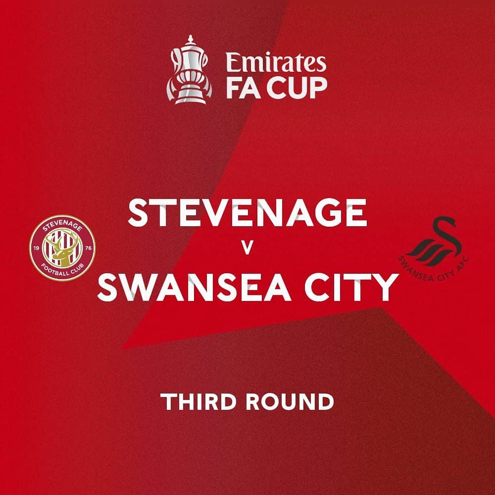 スウォンジー・シティAFCさんのインスタグラム写真 - (スウォンジー・シティAFCInstagram)「🏆 We have been drawn away to @stevenagefcofficial in the third round of the @emiratesfacup.   🗓 The tie will be played across the weekend of Saturday 9 and Sunday 10 January 2021.」12月1日 4時26分 - swansofficial