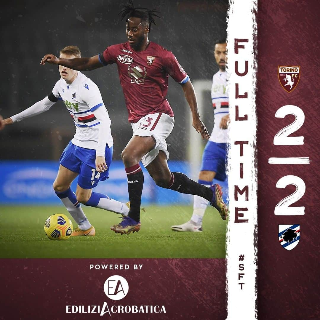 トリノFCさんのインスタグラム写真 - (トリノFCInstagram)「⏱️ FULL TIME  ⚽️25’ Belotti ⚽️54’ Candreva ⚽️63’ Quagliarella ⚽️77’ Meite  #TorinoSampdoria 2-2 #SFT」12月1日 4時29分 - torinofc1906