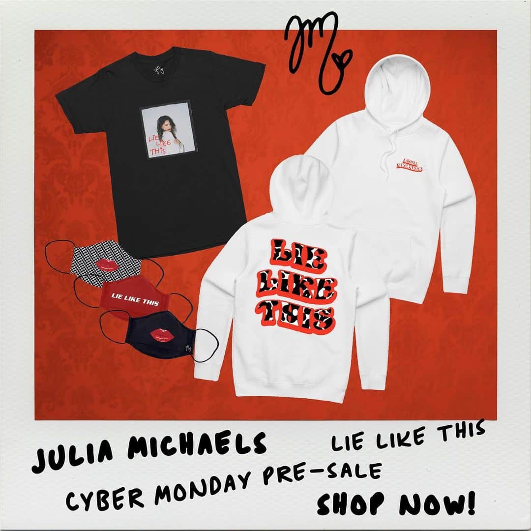 Julia Michaelsのインスタグラム：「Hiiiii!! Created a special limited run of Lie Like This merch!!! Pre-Sale is live now, grab it while you can 💄❤️ link in bio」