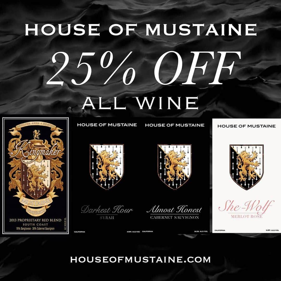 Megadethのインスタグラム：「ALL HOUSE OF MUSTAINE WINES NOW 25% OFF! Get this #CYBERMONDAY deal NOW! Available at store.wineresort.com/house-of-mustaine (swipe up in our story) . #megadeth #houseofmustaine #wine」
