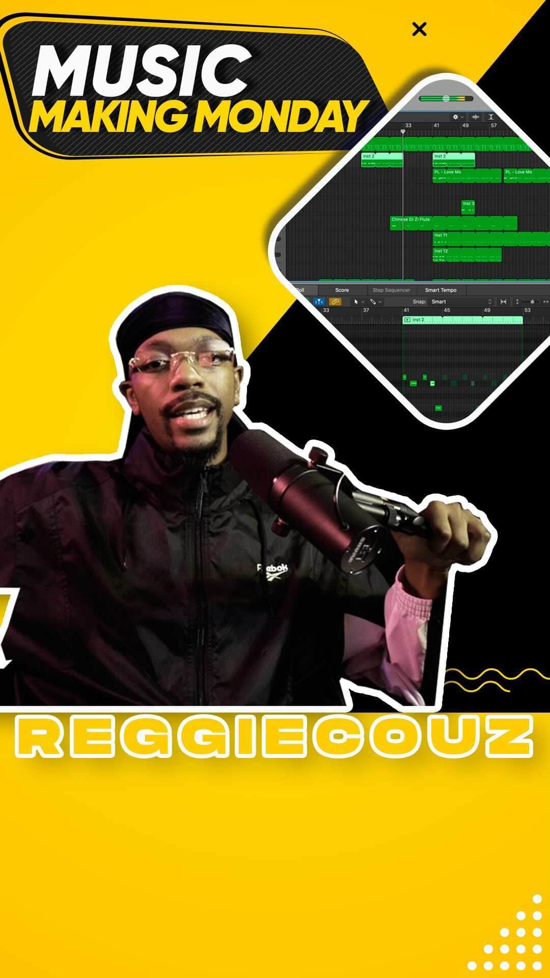 Reggie COUZのインスタグラム：「Making a Beat today!! 🤪  DAW : Logic Pro X Plug-Ins: Kontakt vst and Nexus  Keyboard 🎹 I use : Akai Max 49」