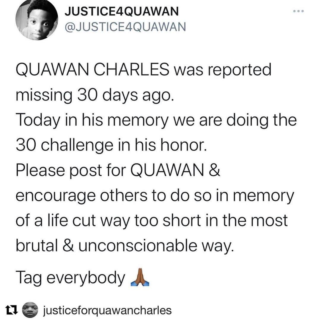 レイチェル・レフィブレさんのインスタグラム写真 - (レイチェル・レフィブレInstagram)「#Repost @justiceforquawancharles ・・・ I don’t know what could be more disturbing than a 15 year old boy disappearing, being found dead with his face so disfigured he’s being compared to EMMETT TILL, the white family he was last seen with not being questioned, detained or arrested after being seen washing their car with bleach and disappearing aka skipping town in the middle of the night, the cops never issuing an amber alert or notifying local precincts or press, the cops ignoring us and trying to brush this under the rug or media not covering this story. It is clearly up to us to make sure the world knows QUAWAN’S name and that we get justice and the murderers are arrested.   QUAWAN CHARLES name should be just as well known as  BREONNA TAYLOR GEORGE FLOYD TRAYVON MARTIN AHMAUD ARBERY SANDRA BLAND  TRAYVON MARTIN  TAMIR RICE   ...sadly I could go on for days.  EVERYBODY needs to RISE UP. Tag every celebrity, news anchor, network, activist, influencer...  If you personally know them... CALL THEM. HOLD THEM ACCOUNTABLE. DEMAND THEY POST. It can be a STORY. We need to be our own advocates and storytellers.   WE NEED TO BE THE CHANGE.  MAKE A POST #30forquawan   Now tag everybody you know, DM them, call them, email them, go into their comments on their most recent posts.   IT IS UP TO US ✊🏿✊🏿✊🏿✊🏿  LET’S GO FAM 🗣🗣🗣🗣  Let’s see how many people will post. You want change...BE IT, DEMAND IT  @kingjames @jenibrittonbauer @ariannahuff @ava @kerrywashington @aliciakeys @badgalriri @iamcardib @meena @zoeisabellakravitz @traceeellisross @cher @donlemoncnn @chelseahandler @lenawaithe @lenadunham @mstinalawson @iamreginaking @octaviaspencer @aoc」12月1日 16時56分 - rachellelefevre