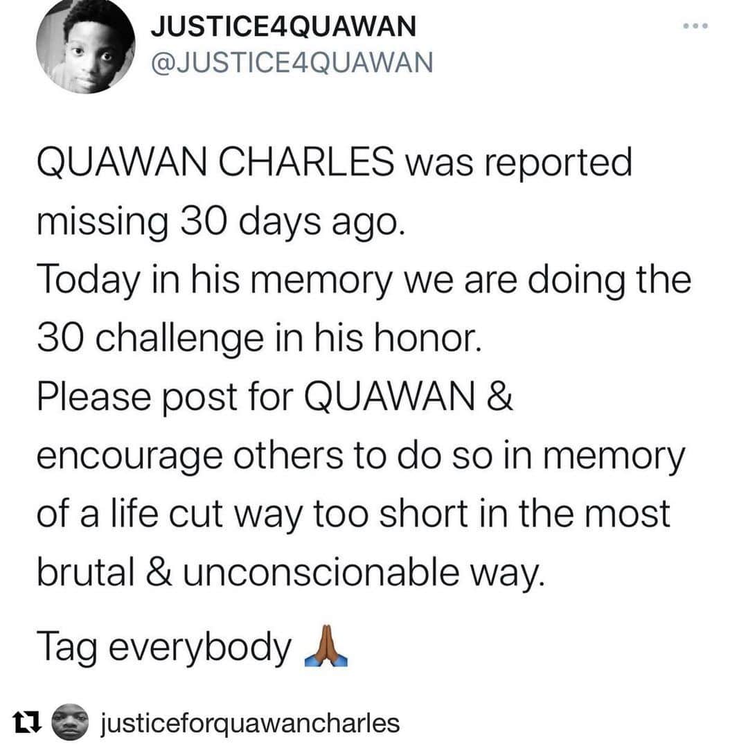 レイチェル・レフィブレのインスタグラム：「#Repost @justiceforquawancharles ・・・ I don’t know what could be more disturbing than a 15 year old boy disappearing, being found dead with his face so disfigured he’s being compared to EMMETT TILL, the white family he was last seen with not being questioned, detained or arrested after being seen washing their car with bleach and disappearing aka skipping town in the middle of the night, the cops never issuing an amber alert or notifying local precincts or press, the cops ignoring us and trying to brush this under the rug or media not covering this story. It is clearly up to us to make sure the world knows QUAWAN’S name and that we get justice and the murderers are arrested.   QUAWAN CHARLES name should be just as well known as  BREONNA TAYLOR GEORGE FLOYD TRAYVON MARTIN AHMAUD ARBERY SANDRA BLAND  TRAYVON MARTIN  TAMIR RICE   ...sadly I could go on for days.  EVERYBODY needs to RISE UP. Tag every celebrity, news anchor, network, activist, influencer...  If you personally know them... CALL THEM. HOLD THEM ACCOUNTABLE. DEMAND THEY POST. It can be a STORY. We need to be our own advocates and storytellers.   WE NEED TO BE THE CHANGE.  MAKE A POST #30forquawan   Now tag everybody you know, DM them, call them, email them, go into their comments on their most recent posts.   IT IS UP TO US ✊🏿✊🏿✊🏿✊🏿  LET’S GO FAM 🗣🗣🗣🗣  Let’s see how many people will post. You want change...BE IT, DEMAND IT  @kingjames @jenibrittonbauer @ariannahuff @ava @kerrywashington @aliciakeys @badgalriri @iamcardib @meena @zoeisabellakravitz @traceeellisross @cher @donlemoncnn @chelseahandler @lenawaithe @lenadunham @mstinalawson @iamreginaking @octaviaspencer @aoc」