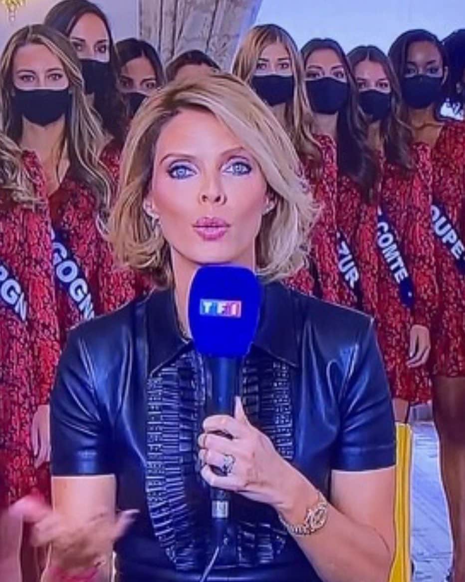のインスタグラム：「One moment with #Sylvietellier is wearing our ‘Constance’ #jitrois dress.  "Beauty is intelligence" The president of the french beauty contest  #MissFrance is celebrating 100 years of the famous beauty contest #tf1」