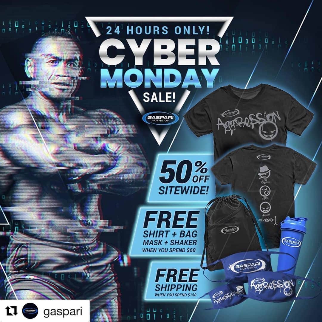 Hidetada Yamagishiさんのインスタグラム写真 - (Hidetada YamagishiInstagram)「#Repost @gaspari with @get_repost ・・・ For 24 hours only save big with #TeamGaspari Cyber Monday deals: 🔹 50% OFF the entire website 🔹 FREE Aggression shirt, drawstring bag, shaker, and mask for all orders $60 or more 🔹 Spend $150+, get FREE shipping  Head to GaspariNutrition.com and stack up while supplies last 💪 #Gaspari #Proven #GaspariNutrition #TeamGaspari #Bodybuilding #Fitness #Workout #Exercice #Healthy #RichGaspari」12月1日 9時51分 - hideyamagishi