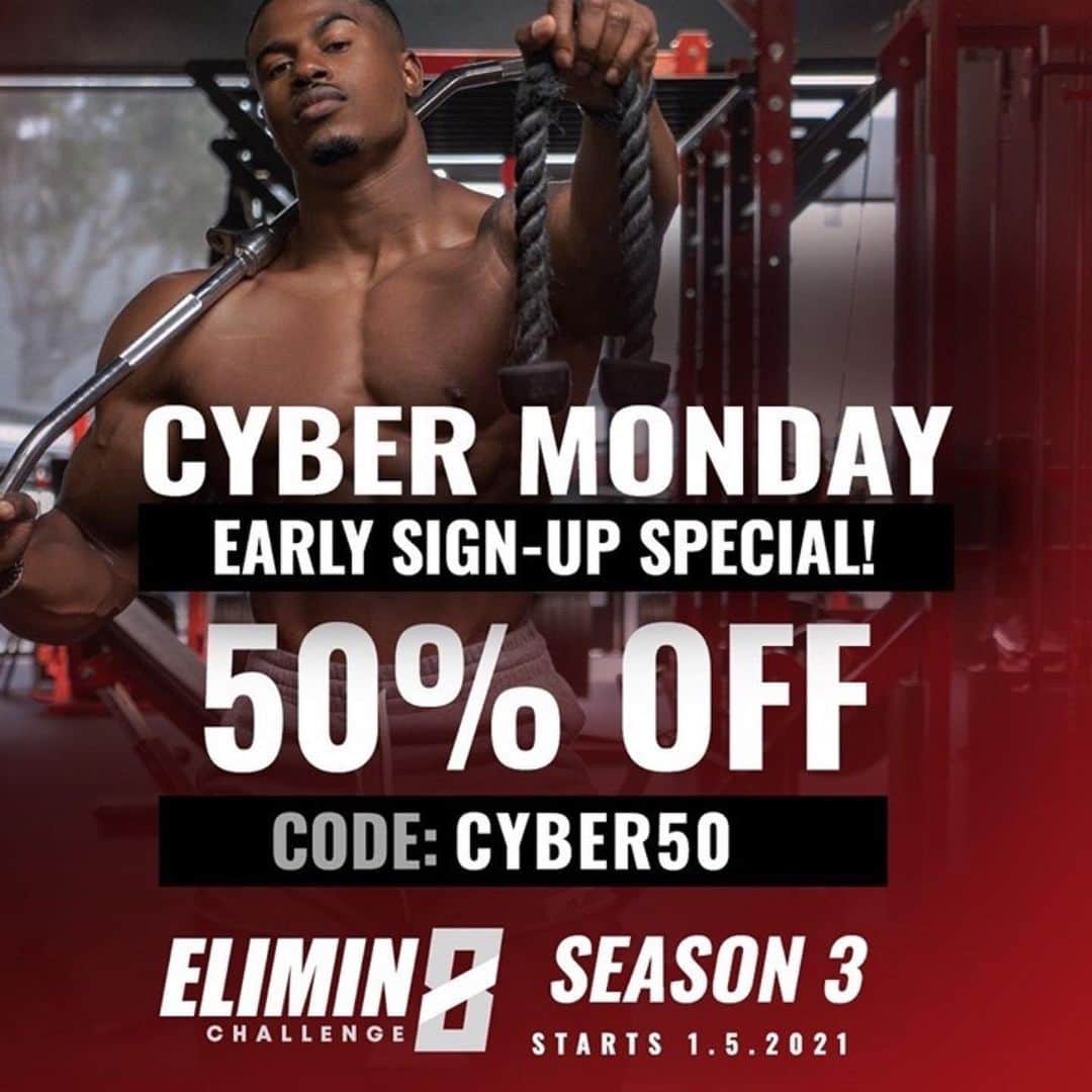 Simeon Pandaさんのインスタグラム写真 - (Simeon PandaInstagram)「Who's ready to get in the best shape of their life? Join the @elimin8challenge get fit and get paid for it!?🔥 You can join from anywhere in the world 🌎 ⁣ ⁣ We are running our Cyber Monday deal until tomorrow at 11:59pm PST. We have both gym AND home workouts available for those who don't have access to a gym. ⁣ ⁣ Season 3 sign ups start NOW! ⁣ ⁣ Click the link in bio and use code CYBER50 for 50% off of your signups for our January 5th resolution challenge! Spots are LIMITED!😱⁠⁣ ⁣ #Elimin8Challenge」12月1日 13時12分 - simeonpanda