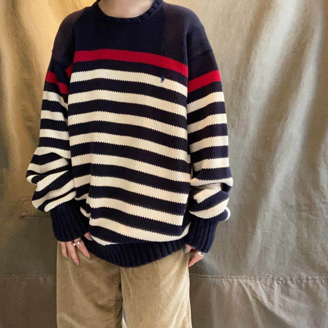 DROP...vintage select shopさんのインスタグラム写真 - (DROP...vintage select shopInstagram)「【New stuff】  1990s Polo by Ralph Lauren cotton border knit sweater size XL PRICE ¥5500-(+TAX) model 162㎝  本日19時頃WEBSHOP掲載予定です。」12月1日 14時53分 - tokyo_drop