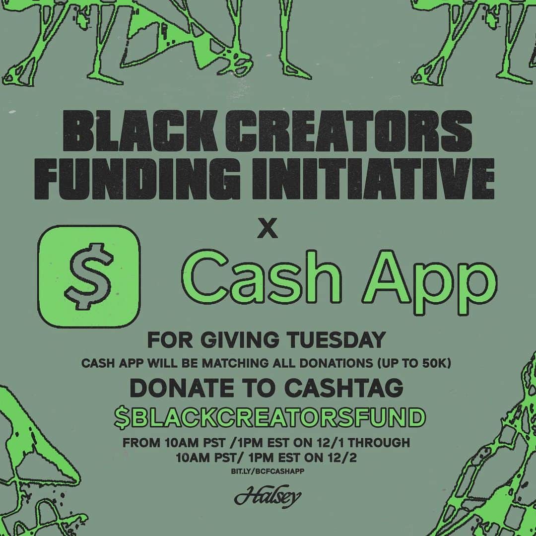 Halseyのインスタグラム：「I’ve partnered with Cash App to fund round 3 of the Black Creators Funding Initiative, and this time you can get involved as well! For the next 24 hours, in celebration of Giving Tuesday, Cash App will be matching all donations made through the Cash Tag $BlackCreatorsFund up to $50k. One Hundred Percent (100%!!!) of the donations received will go directly to BCFI round three recipients. This time around, all of us together can send funds to more artists than ever before. To donate, all you need to do is open or download Cash App, enter the amount of money you’d like to donate (every dollar helps!!) and send it to $BlackCreatorsFund #partner ❤️」