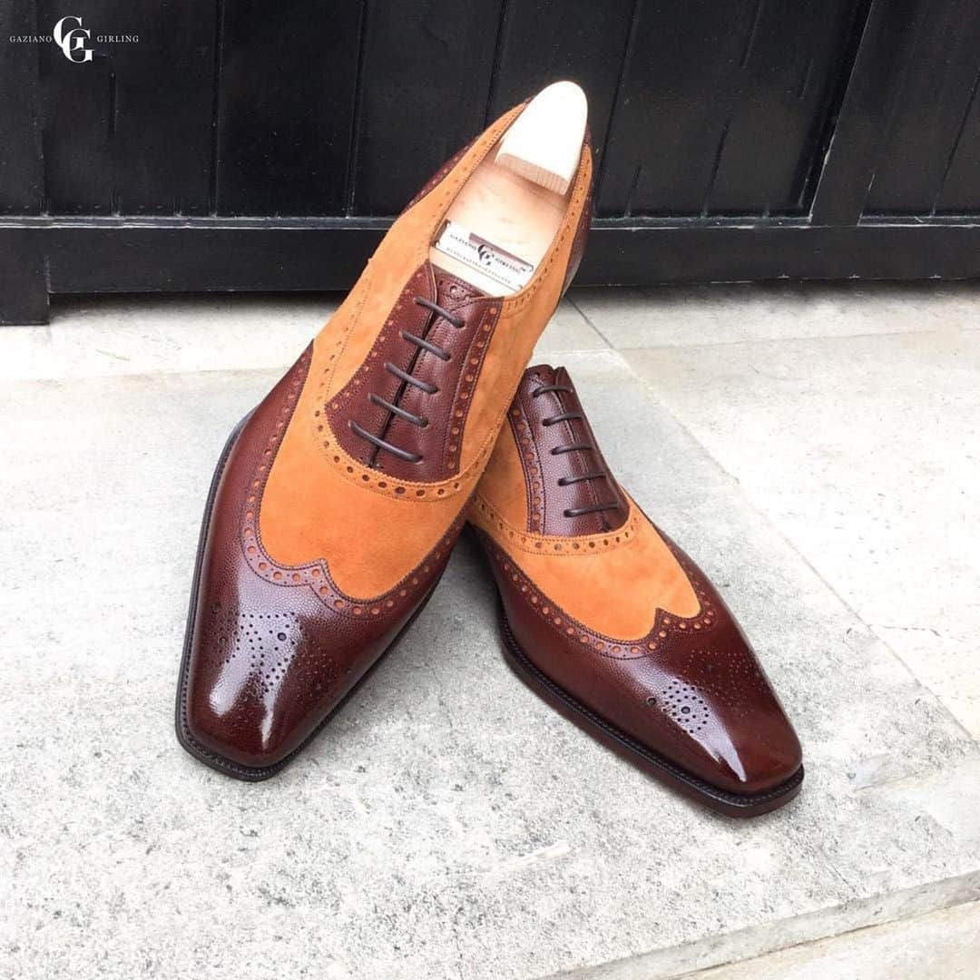 のインスタグラム：「The Gatsby made to order in Chestnut pin grain and Fox suede on the TG73 is an unusual spectator shoe that will definitely not go unnoticed.  . . . . . . . . . #menstyle #classicshoes #elegantshoes #handwelted #handmadeshoes #classicfootwear #stylish #shoemaker #mensfootwear #bespokemakers #fashion #brspokemakers #bespokeshoes #mensfashion #madeinengalnd  #mensshoes #menswear #shoesoftheday #shoestagram #shoestyle #shoes」