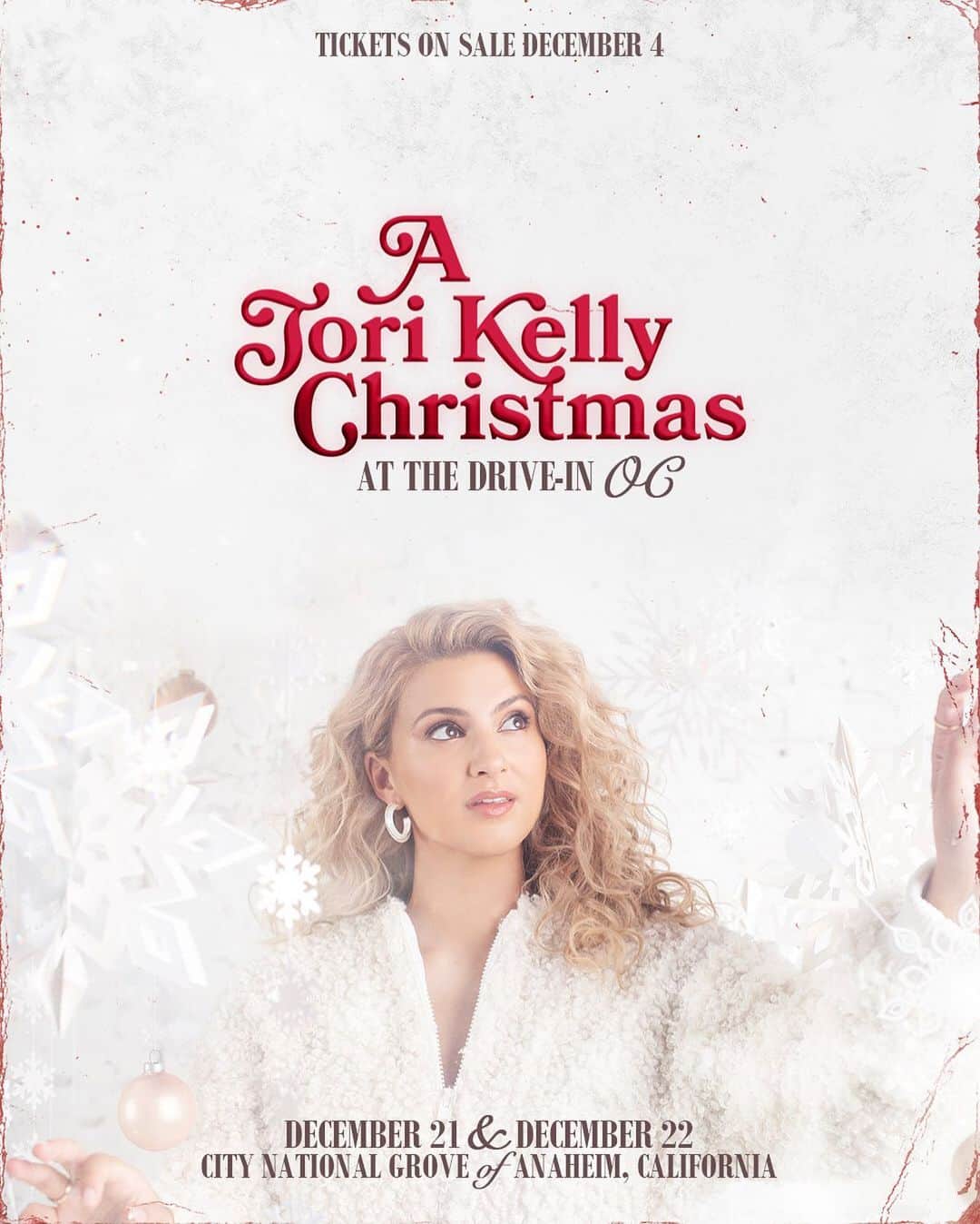 のインスタグラム：「‘A Tori Kelly Christmas at the Drive-in OC’ live on december 21st & 22nd 🎙🎄presale tickets on sale dec 3, general on sale dec 4!」