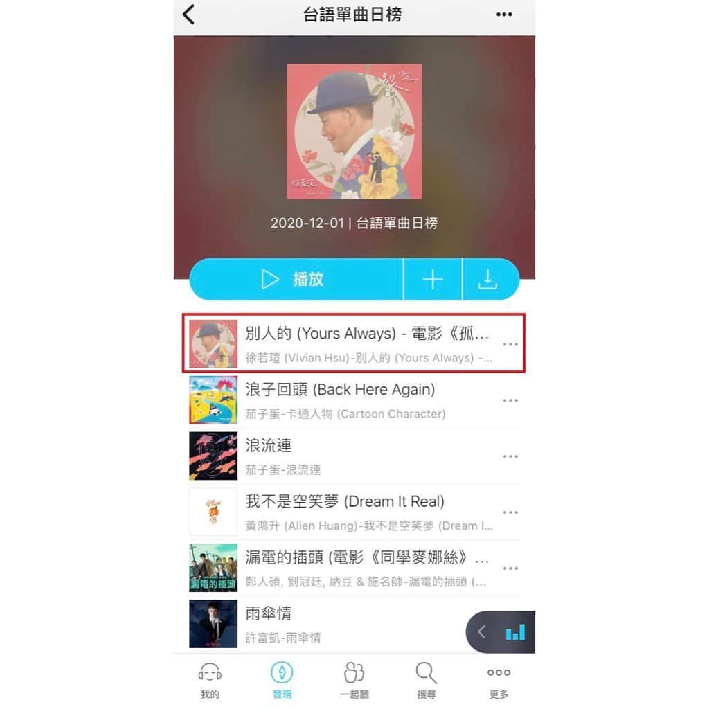ビビアン・スーさんのインスタグラム写真 - (ビビアン・スーInstagram)「謝謝大家喜愛這首歌❤️也感謝各大數位平台夥伴疼愛，《別人的》點聽爆衝！持續霸榜！小徐監製邀請大家看完「孤味」後，繼續收聽《別人的》，讓愛延續～🎤🎼 《別人的》線上聽🎧 https://vivian.lnk.to/YoursAlways #孤味片尾曲別人的 #別人的  KKBOX台語單曲日榜 #1 KKBOX台語單曲週榜 #1 KKBOX台語年度累計榜 #2 Spotify單曲日榜 #11 Spotify Viral榜 #2 Apple Music國語流行榜 #10 MyMusic年度排行榜台語單曲 #1 MyMusic台語單曲週榜 #1 MyMusic台語單曲日榜 #2 friDay Music台語單曲日榜 #1 friDay Music台語專輯日榜 #1 LINE MUSIC台語單曲日榜 #1」12月1日 19時34分 - vivianhsu.ironv