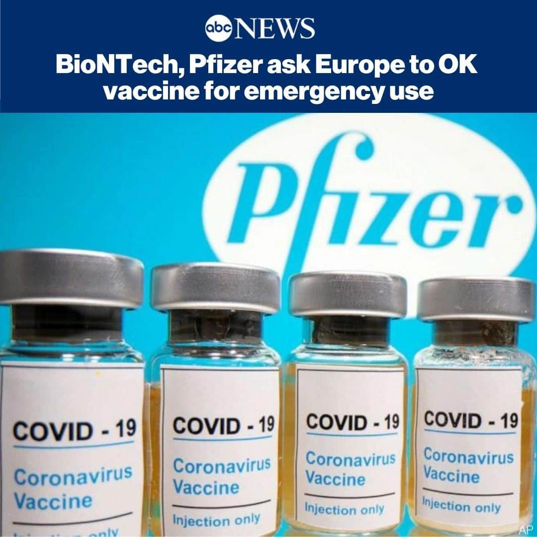 ABC Newsさんのインスタグラム写真 - (ABC NewsInstagram)「JUST IN: German pharmaceutical company BioNTech and its U.S. partner Pfizer submit application for conditional approval of their coronavirus vaccine with European Medicines Agency. SEE MORE AT LINK IN BIO. #coronavirus #covid19 #vaccine #pfizer #biontech」12月1日 19時57分 - abcnews