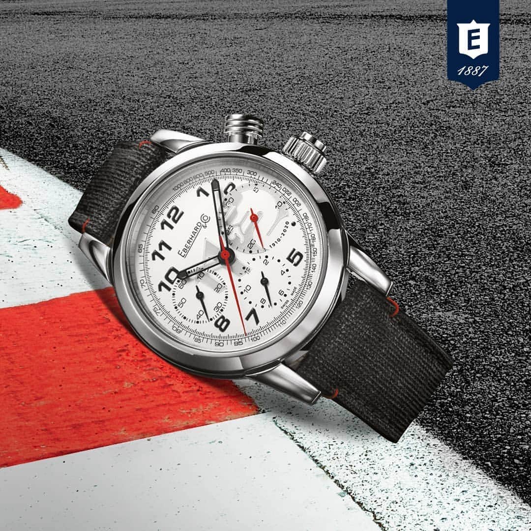 のインスタグラム：「This chronograph expresses sporty vibes and great allure through a unique design. #eberhardwatches #eberhard1887 #eberhard_co #limitededition #110thalfaromeoanniversary #chronograph」