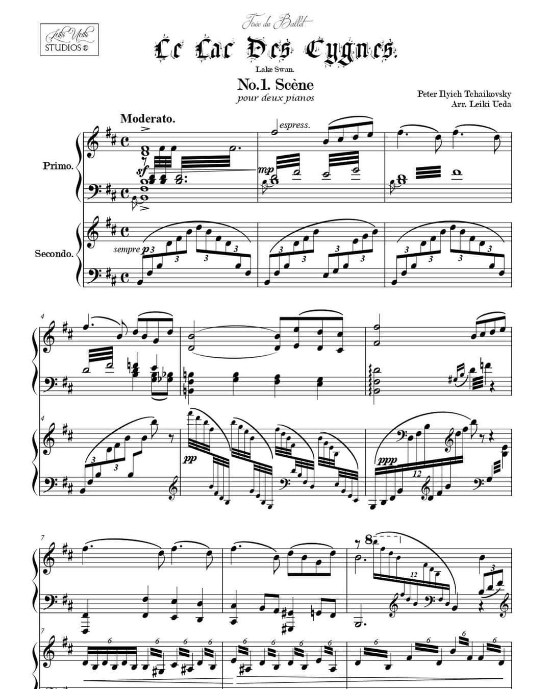 Leiki Uedaのインスタグラム：「♬New Sheet Music Released! Swan Lake, Op.20a No.1 Scène (for Two Pianos 4 Hands) Arranged and engraved by Leiki Ueda  This is my 4 hands piano arrangement of one of my favorite ballet music composed by Tchaikovsky.  Get the sheet music and demo mp3 for US $6. Link in my bio!」