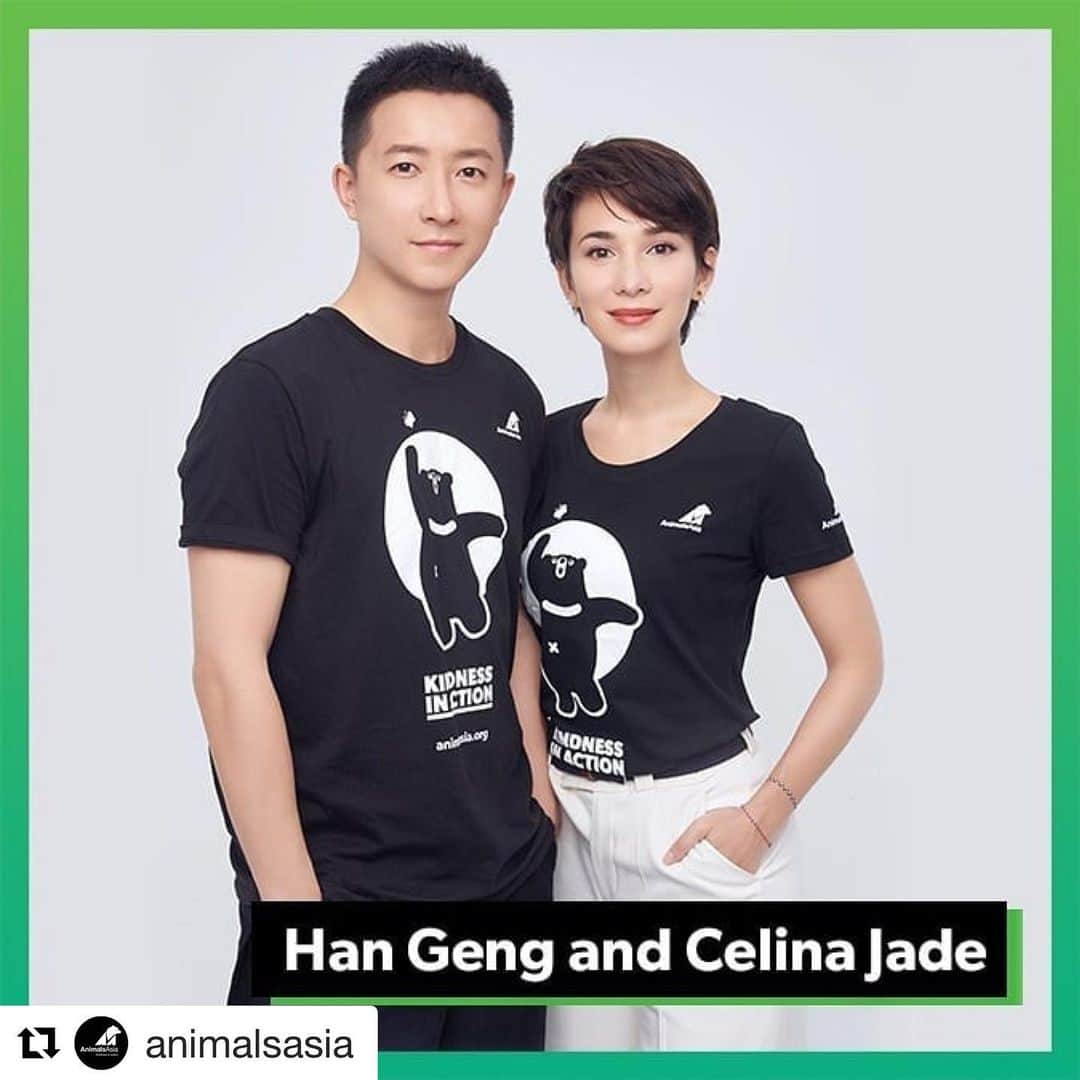 セリーナ・ジェイドのインスタグラム：「#Repost @animalsasia with @get_repost ・・・ It's your last chance to take advantage of our #GreenFriday offer which ends midnight tonight (GMT). So place your t-shirt orders now and for every order received we'll plant a tree. 🌳⁠ ⁠ Not only that, but as well as helping bears 🐻 and other animals in Asia 🐘🐕🐱🐒🐦🦎, these t-shirts are organic, great quality, ethically and sustainably produced and they come in plastic-free packaging. No fast fashion here!⁠ ⁠ Get yours now:⁠ https://animalsasiastore.co.uk⁠ LINK IN BIO: @animalsasia⁠ ⁠ Thanks to global megastars and brilliant animal advocates @realhangeng, @celinajade and @tarabuck⁠ ⁠ ⁠ #TheOnlyCureIsKindness #BlackFriday」