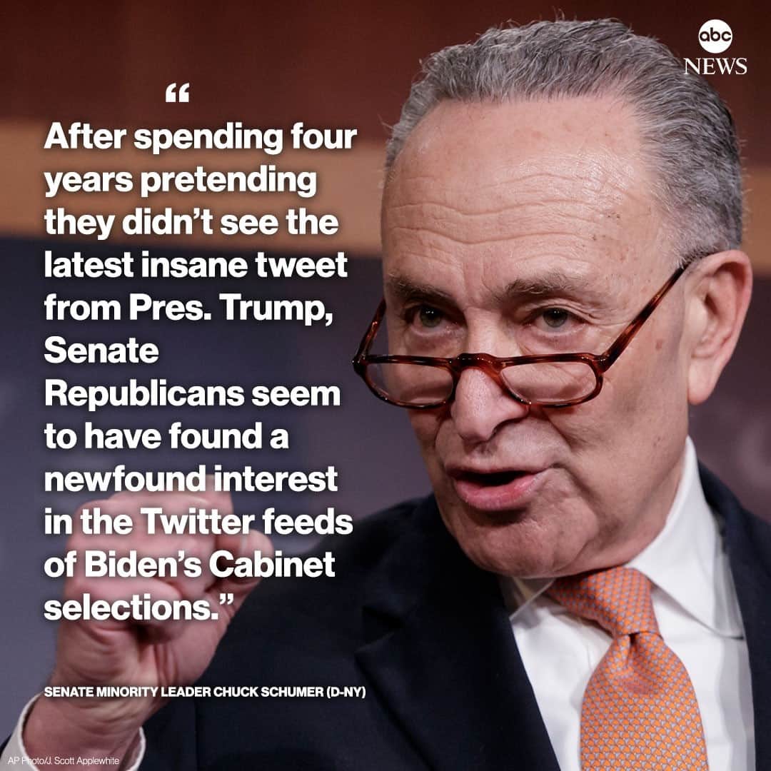 ABC Newsさんのインスタグラム写真 - (ABC NewsInstagram)「Sen. Chuck Schumer decries Republicans for attacking President-elect Joe Biden's outspoken pick for OMB director Neera Tanden "after spending four years pretending they didn’t see the latest insane tweet from Pres. Trump." #chuckschumer #neeratanden #republicans #joebiden #bidencabinet⁠ ⁠ Read more at LINK IN BIO.」12月2日 1時32分 - abcnews