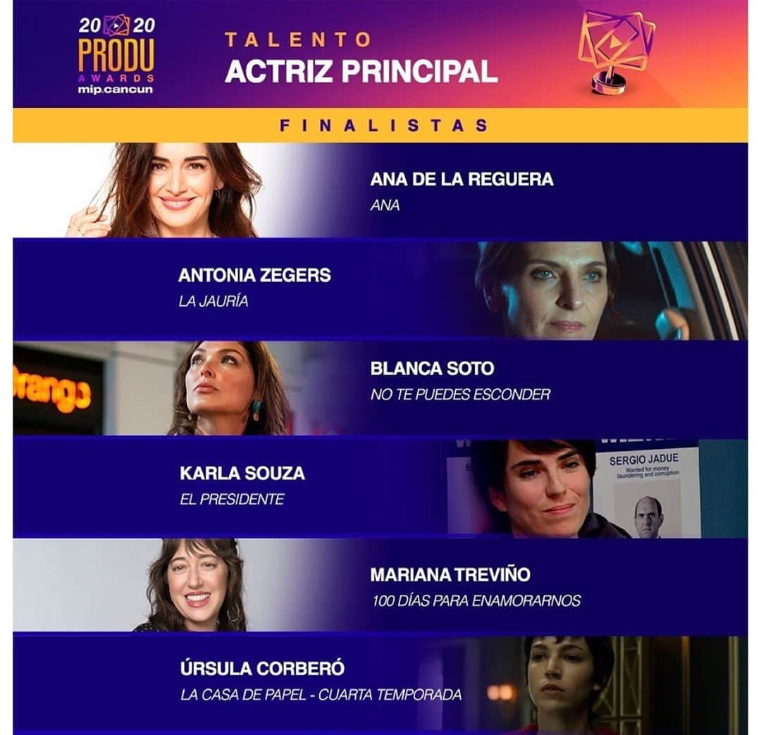 カーラ・ソウザのインスタグラム：「Los PRODU Awards son una distinción otorgada anualmente a las mejores producciones televisivas de toda América Latina. muchas gracias para nominarme por un #PRODUAwards2020🏆 en la categoría Actriz principal! 💥🎬」