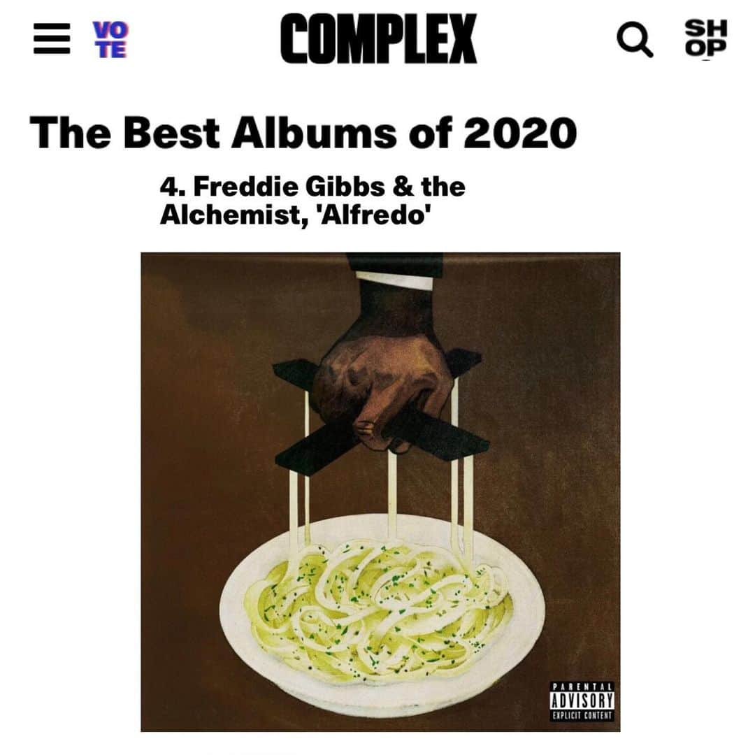 Freddie Gibbsのインスタグラム：「@complex 🍝🏆 #ALFREDO」