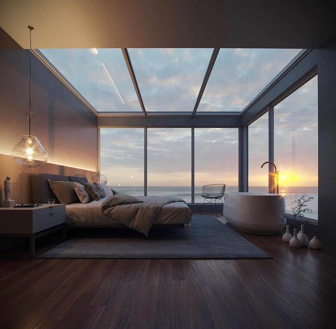 Crazy Roomsのインスタグラム：「Which setting would you rather live in this room?! 1, 2, 3?! 🌊 ❄️ 🏔 By @anderalencar visualized by @epiak.studio」