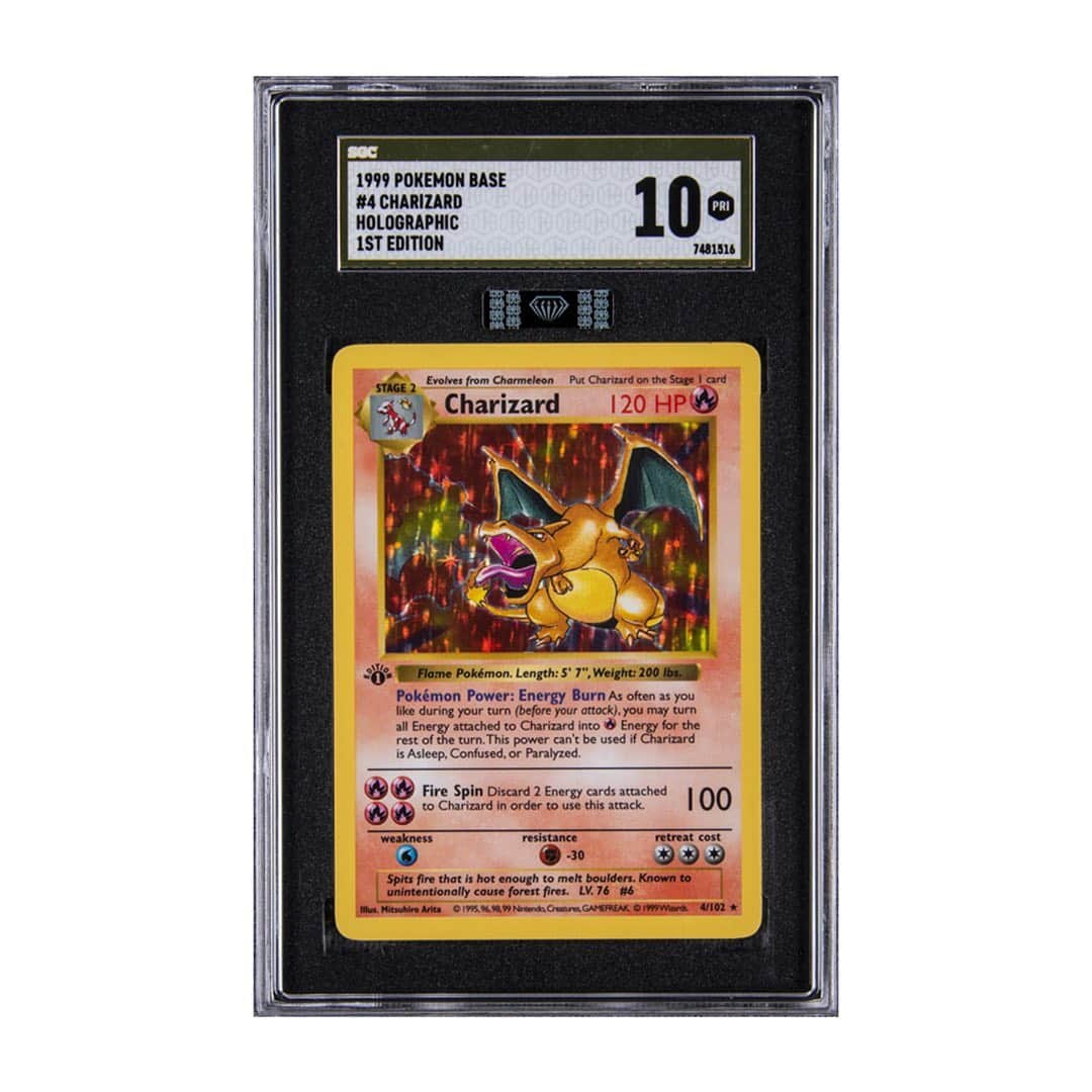 HYPEBEASTさんのインスタグラム写真 - (HYPEBEASTInstagram)「#hypeAF: A rare Charizard @pokemon card is currently up for auction with bids already soaring at $160K USD. It was just two months ago when Logic set the record for purchasing the most expensive Pokémon card ever sold at an auction — $226K USD. The card is a 1999 Base first Edition #4 Charizard that’s been certified as a “Black Diamond” card by MBA (Mike Baker Authenticated) and graded as a 10 by SGC. It’s in the “best-imaginable state of condition” which “beckons the observer through magnetic visual qualities that challenge the adequacy of verbal description,” according to the auction house. Could the current card be the next record-setter?⁠⠀ Photo: @goldinauctions」12月2日 7時21分 - hypebeast