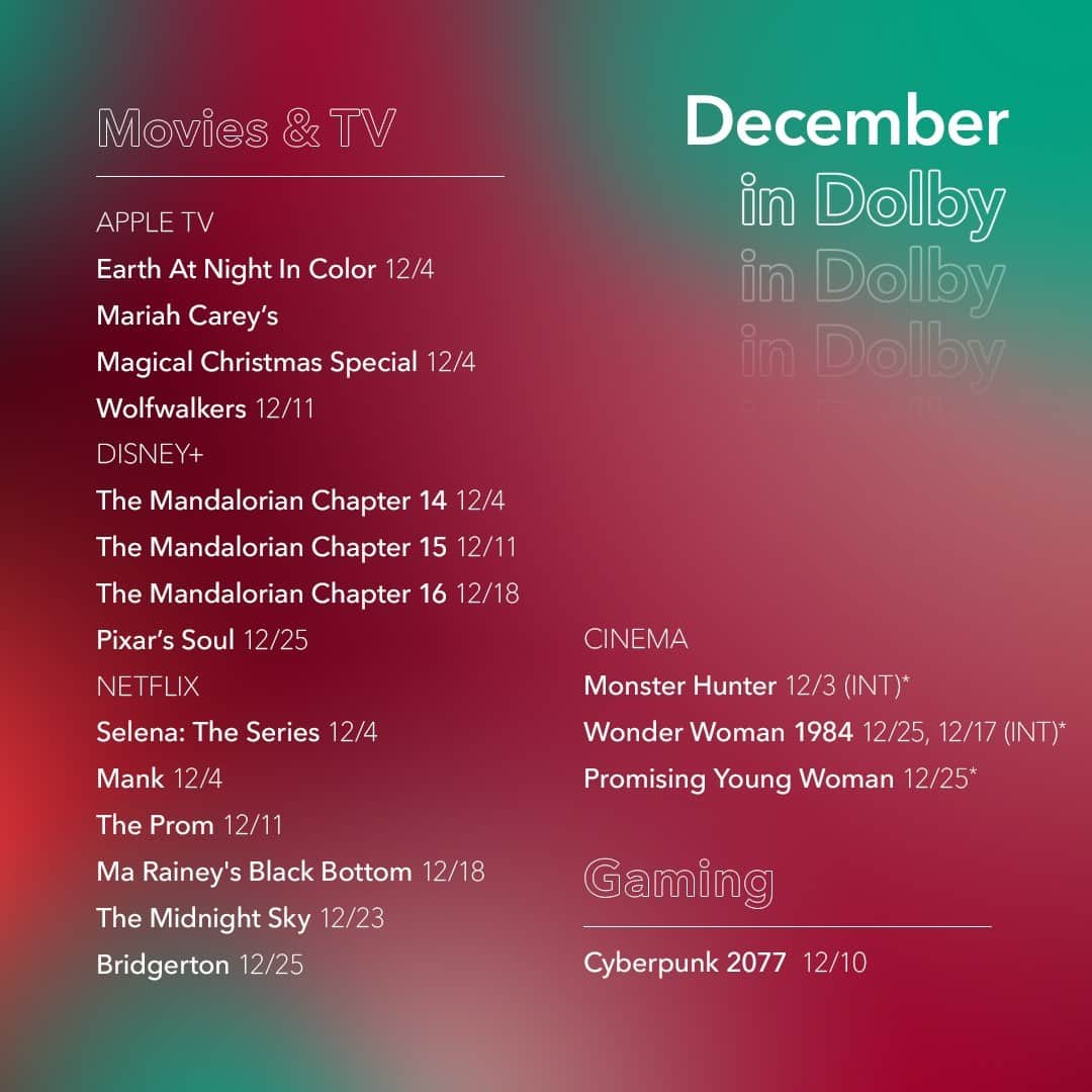 ドルビーラボラトリーズさんのインスタグラム写真 - (ドルビーラボラトリーズInstagram)「Have a very Dolby December. Here's what's dropping in Dolby this month. What are you most excited for?   #DolbyAtmos #DolbyVision  * Release date may vary by region」12月2日 7時33分 - dolbylabs