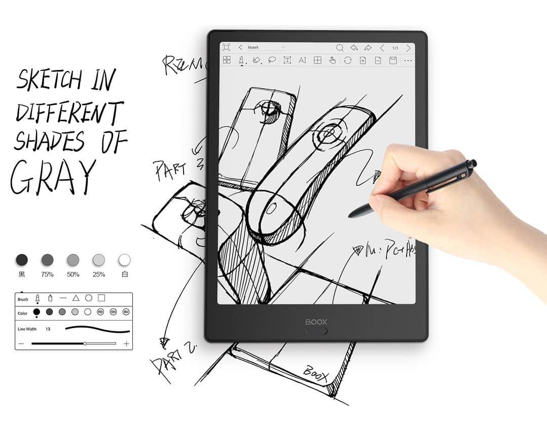 ソフトバンクセレクションのインスタグラム：「ノートやスケッチ機能も備えた電子書籍リーダー 「BOOX Note2」 - デジタルペーパーとしても高水準での利用が可能 電子書籍として利用できることはもちろんのこと、ワコム製の専用スタイラスペンも付属しており、デジタルペーパーとしても高水準での利用が可能です。  -  勉強と仕事のパートナーに 強力なPDFの編集機能搭載。元の文書にメモを埋め込んで印刷したり、二つのファイルを並べて表示することも可能です。スケッチやメモはクラウドに保存したり、スマートフォンと共有できます。 - #電子書籍リーダー #読書 #読書好きな人と繋がりたい #digitalbook #スケッチ #アイディアノート #勉強 #仕事 #ビジネス #ペーパーレス #おうち時間 #おうちじかんを楽しもう」