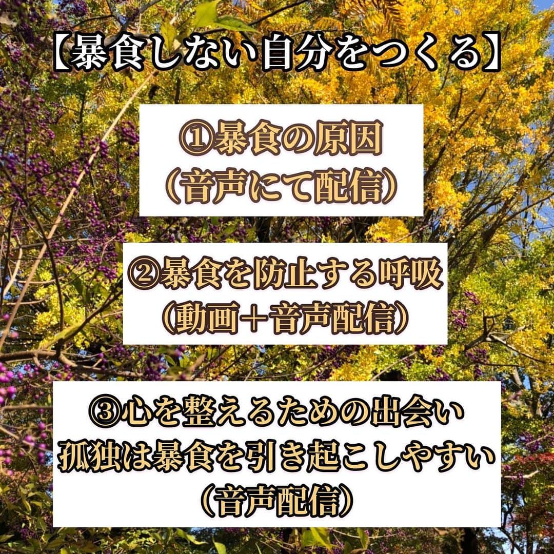 y1735kのインスタグラム：「『痩せたいのに暴食してしまいます。』 ・ ストーリーで頂いたコメントです。 暴食、過食、お菓子やめられない、自己嫌悪、、けっこう多くの相談いただきました。ありがとうございます。 ・ 私が思うbodymakeって筋トレやヨガなど『動く』以外に精神面が大きく関わっていると思うんです。私自身も整っていないと、動けないので。 ・ 『食べる』って生きるためだったり、楽しかった事だったのに。食べる事に対して『不安』『恐怖』や『憎い』と思うようになる。そうなってしまうととても辛いしやりきれないと思うのです。 ・ 悩みを抱えている方や、聞いてくださった方が共感や安堵、ご自身の許容を広げたり、、次に進めそうというスタートや準備。少しでもそんな場所になるといいなと思います。 ・ 音声配信は　foodcreator の @ikura_foodcreator  との対話になります。『食べる』彼女が経験したこと、私自身の過食経験、不安もお話してますが、ゆる〜く聞いて頂けると幸いです。 ・ 【暴食をしない自分をつくる】 を大きなテーマに ①暴食の原因を探る →音声アプリにて配信。ホームからとんで試聴頂けます。 ・ ②暴食を防止する呼吸 →上記同様、音声配信と動画にて配信。（このあと動画はInstagramにてpostします） ・ ③心地よい出会いやきっかけが心を整える 〜孤独は暴食を引き起こしやすい〜 →上記同様　音声配信 ・ 📻私のホームから音声配信に飛べます。シリーズ①と②は配信済みです。すぐに試聴頂けます。 ・ #暴食 #過食 #bodymake #心を整える」