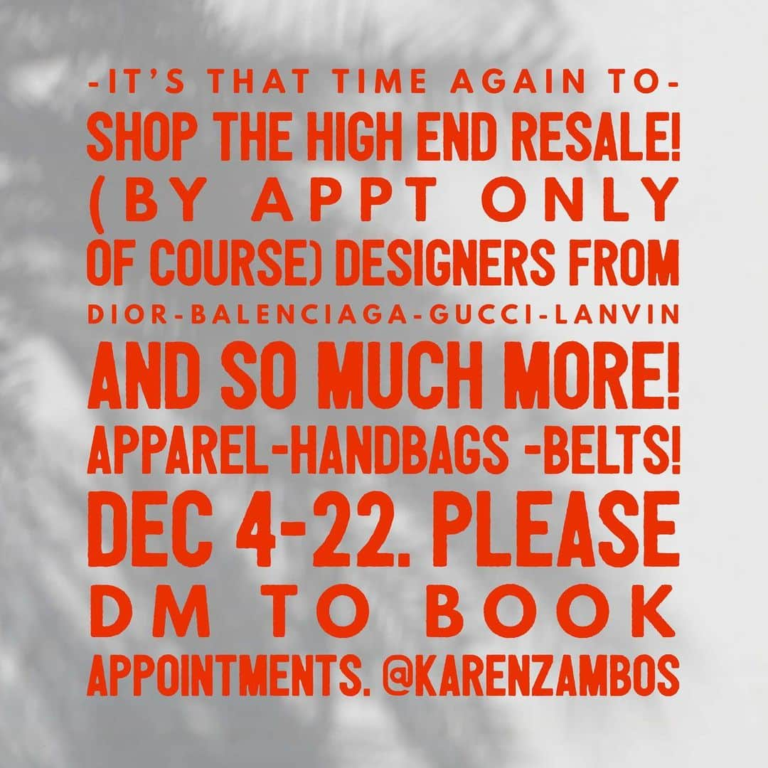 カレンザンボスビンテージクチュールのインスタグラム：「Come shop for you.. gifts for the holidays..whatever your heart desires! Due to covid I will be taking appointments and will be taking all precautions for a safe environment to make you look fabulous! Also open to FaceTime calls  as well. Please DM me for appointments and details! #highendresale #resale #lanvin #gucci #balenciaga #louboutin #handbags #apparel #accessories」