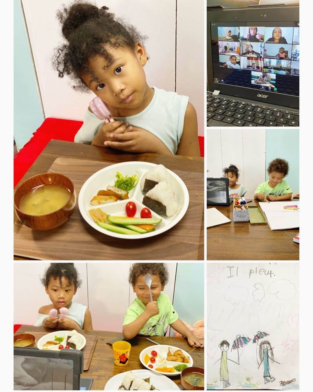 中鉢明子さんのインスタグラム写真 - (中鉢明子Instagram)「“Bon appétit” #Remote-Lunch This is my daughter’s first year in a French/American school in New York.  気づけば12月！写真は娘の学校のリモートランチです！娘が9月から義務教育が始まりフレンチスクールへ入学しました。(※ アメリカはキンダー(日本の年長)から義務教育)  夫の出身国のマリ共和国の公用語がフランス語のため、娘にとってマリの現地語のバンバラ語➕フランス語は日本語と同じくらい大事なのでそうしました。  とはいっても、ニューヨークはまだまだコロナが落ち着かず、9月からリモートでまだ一度も登校していません。完全リモートスクール。毎日朝の8時半から2時半まで隣でサポートするのは親にとっても大変ですね。その間どこへも出かけれれないし家事もまともにできない。その間2歳の息子は大人しくしているわけがなくコップは割るわ、お腹の赤ちゃんは動くわ家の中はカオスでございます(笑)  この状況でもうすぐもう一人誕生します(あっぱれ)   授業は、全部フランス語で行われるので私も隣で必死です。フランス語がわからないから役立たずなんだけどそれでもいないよりはマシみたいです。(笑) とにかく、みんなで頑張ろう！#新しく始まった母子の挑戦」12月2日 13時43分 - akiko_harlem