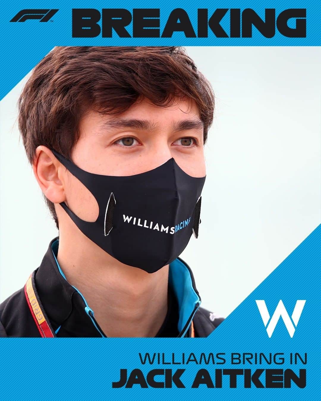 のインスタグラム：「Jack Aitken will make his F1 debut this weekend!  The @williamsracing reserve driver steps in for George Russell, who will drive for Mercedes in place of Lewis Hamilton  #F1 #Formula1 #SakhirGP #JackAitken #GeorgeRussell #LewisHamilton」