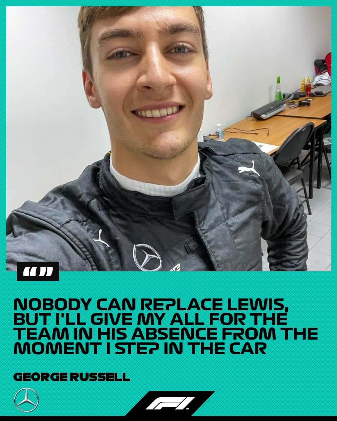 のインスタグラム：「It'll be George and Valtteri for Mercedes this weekend!  #F1 #Formula1 #SakhirGP #GeorgeRussell @georgerussell63 @mercedesamgf1」