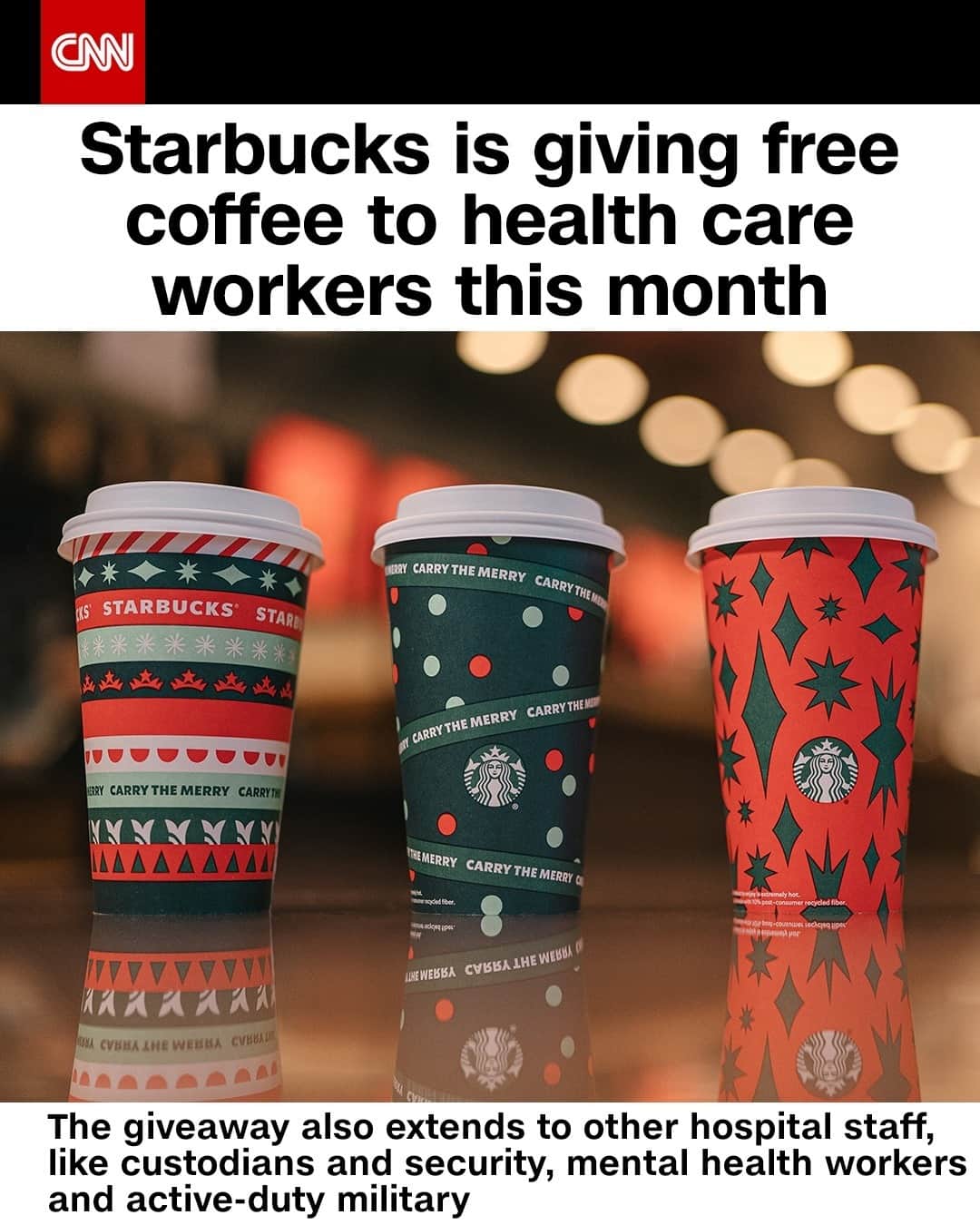 CNNさんのインスタグラム写真 - (CNNInstagram)「Starbucks will be giving away free cups of coffee to health care workers and first responders who have been working during the Covid-19 pandemic. "We want to show our deep gratitude for those who support and protect us every day with a small gesture of kindness and a cup of coffee," said Virginia Tenpenny, Starbucks vice president for global social impact. This giveaway also extends to other hospital staff, like custodians and security, mental health workers and active-duty military.⁠ (📸: Connor Surdi/Starbucks)」12月2日 17時01分 - cnn