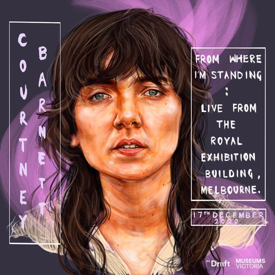 コートニー・バーネットのインスタグラム：「From Where I’m Standing: Live from the @royalexhibitionbuilding poster artwork by @t.hamilton.art  tix for our livestream show in bio」