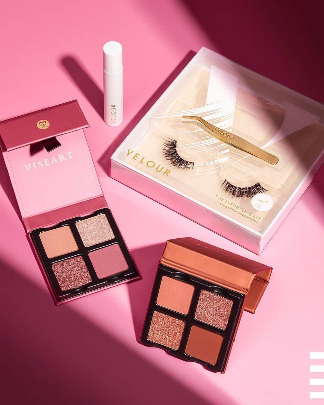 のインスタグラム：「’Tis the season to dress up, even if the only person who’ll see you is the takeout delivery driver. Seize the opportunity with these hot picks for acing an eye look you can repeat each week 🥡🛋💁🏽 ...  @viseart Mini Petit Fours Eyeshadow Palette Set @velourbeautyofficial Lashes Effortless Kit - No Trim No Measure Natural Lash Kit」