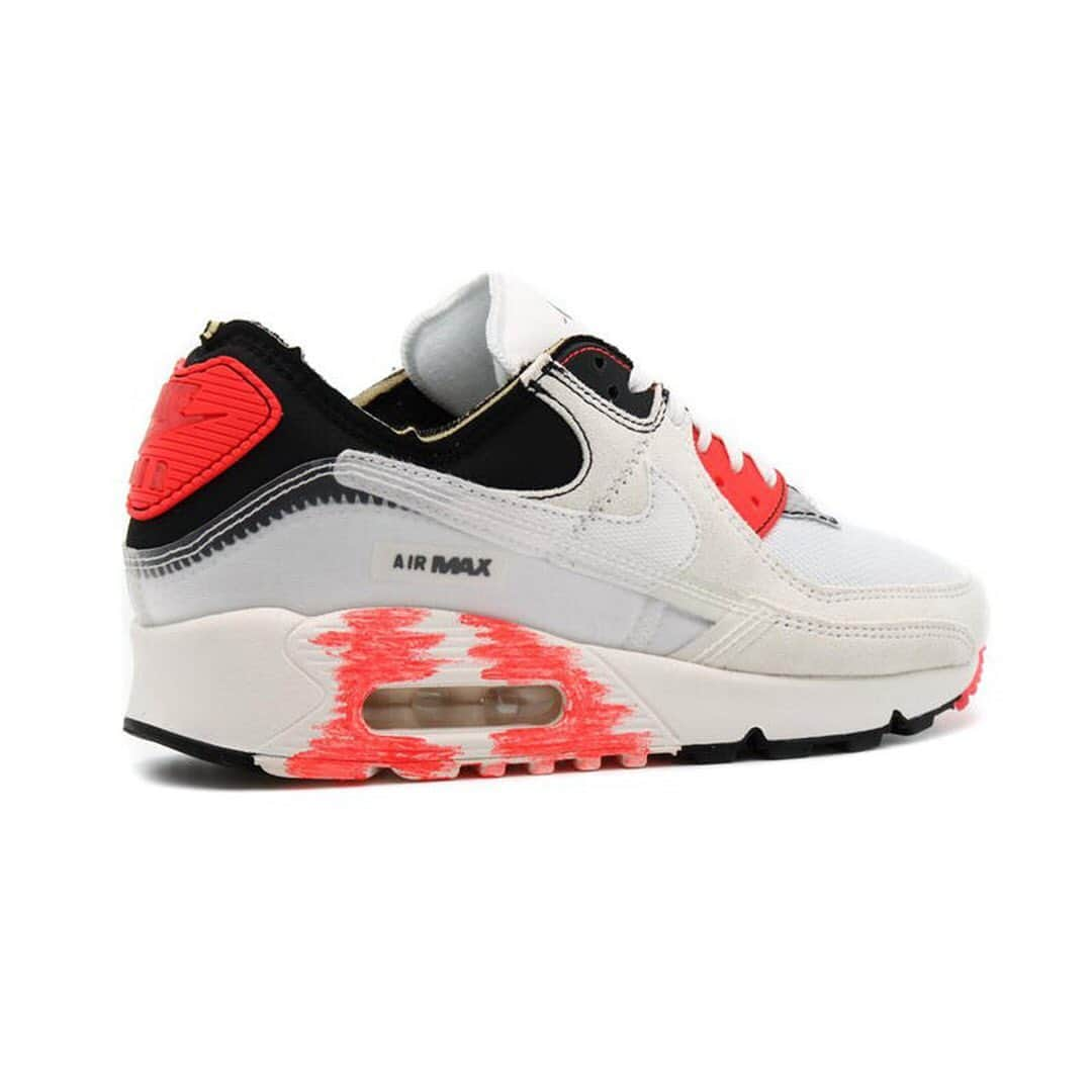 HYPEBEASTさんのインスタグラム写真 - (HYPEBEASTInstagram)「@hypebeastkicks: @nike has deconstructed and turned the Air Max 90 inside-out. Very reminiscent of the aforementioned “Infrared” pair, but swaps out much of its black paneling for white-toned elements. Overall, the sneaker adopts a deconstructed aesthetic thanks to its rough-edged finish that’s most notable on the black collar, as well as on the white suede mid-section where you’ll spot contrasting topstitching. Nike has also added the interior structural support on the exterior of the shoe which gives the sneaker definition on the outside, and this clear panel continues around the back of the shoe to cover the heel. Pick up a pair on December 10 for approximately $193 USD via @afewstore.⁠⠀ Photo: AFEW Store」12月3日 0時03分 - hypebeast