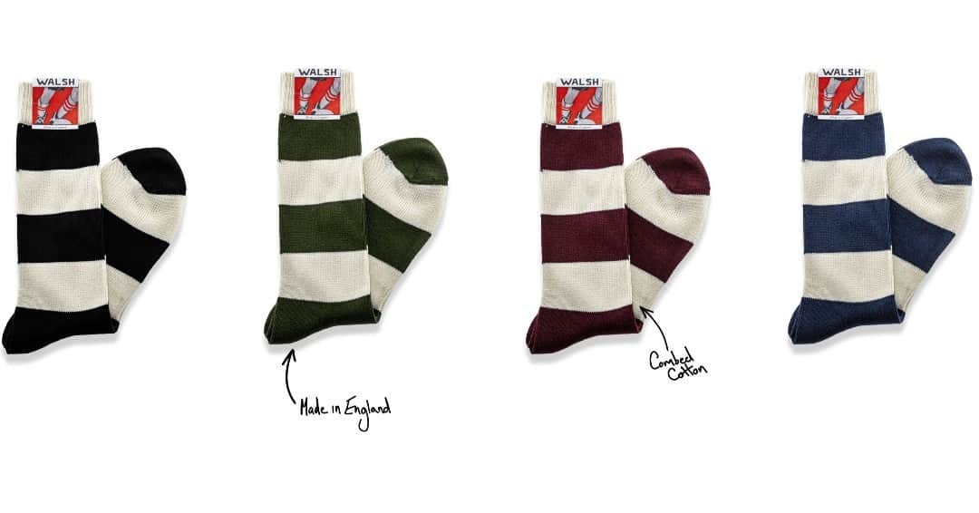 ウォルシュのインスタグラム：「NEW STOCK ALERT! Pair your Norman Walsh Footwear with a pair of our Rugby League inspired socks 🧦👟 . . . #normanwalshuk #normanwalsh #britishmanufacturing #madeinbritain #ukmfg #shoes #footwear #sneakers」