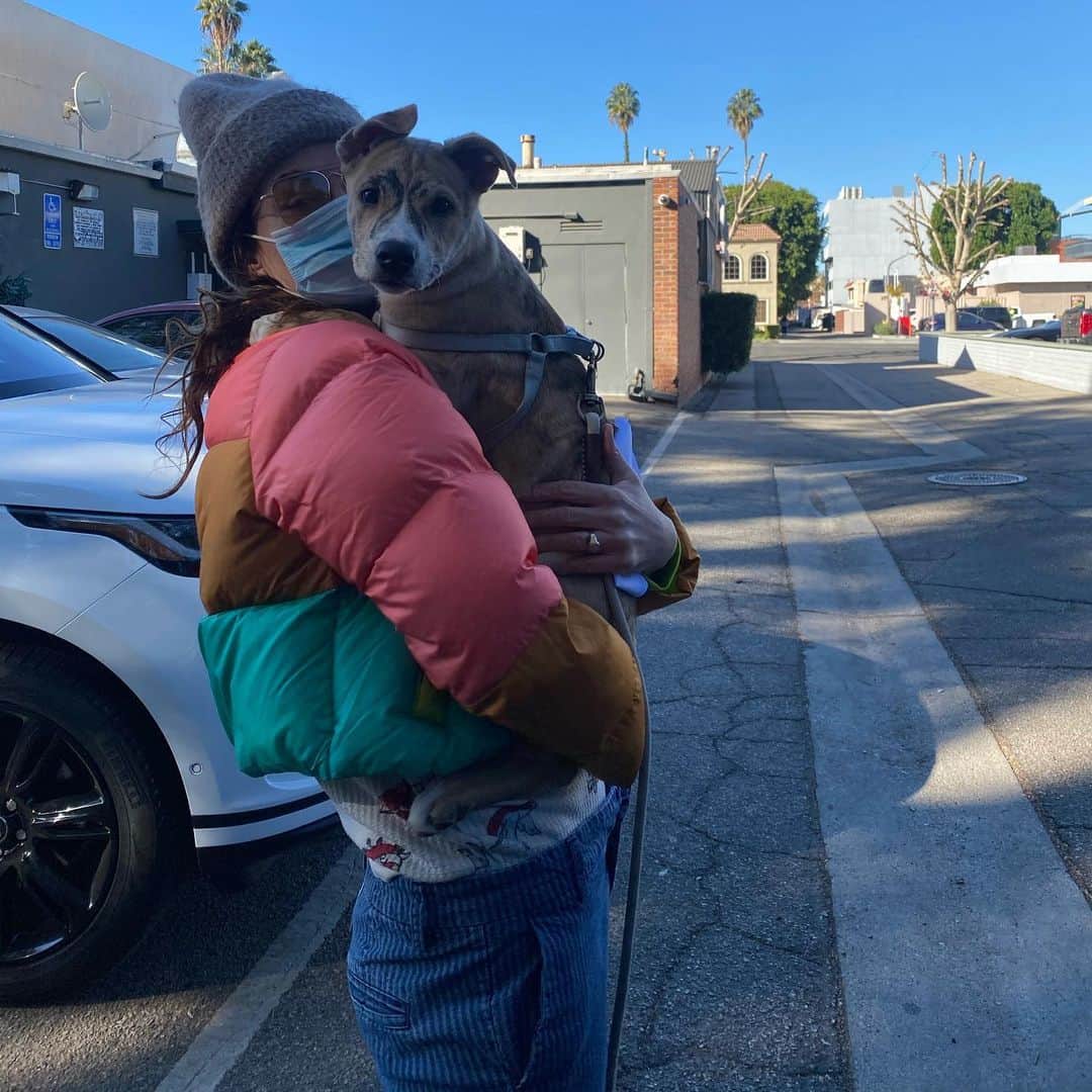 レナ・ヘディのインスタグラム：「@thelabellefoundation Yeti Bongo is a smoosh .. Thankyou for the new family member 💥❤️❤️❤️ poofy smoosh jacket by @xkarla 🥰」