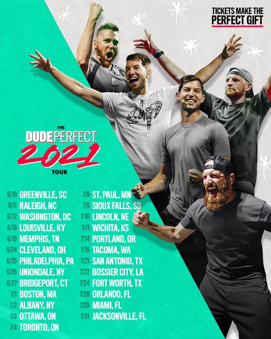 Dude Perfectのインスタグラム：「Tickets to the 2021 Dude Perfect Tour make the PERFECT Christmas gifts! 🎄🎁 Grab yours today + download a FREE printable card to give on Christmas morning at the link in our bio!」