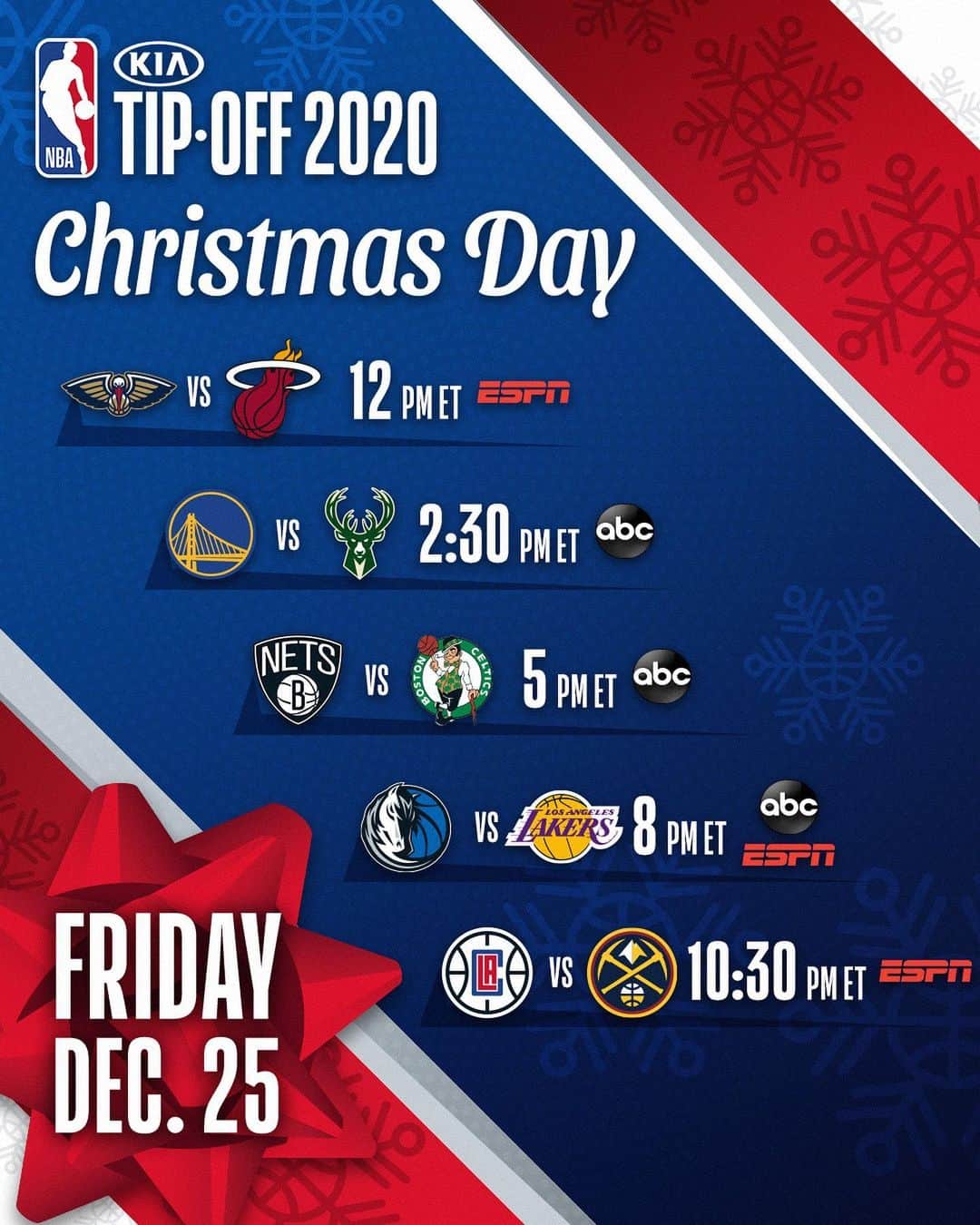 NBAさんのインスタグラム写真 - (NBAInstagram)「The 2020-21 NBA season tips off Christmas Week with games beginning Tuesday, December 22 on TNT!  🗓️ 12/22 🗓️ 7:00pm/et: @warriors/@BrooklynNets 10:00pm/et: @LAClippers/@Lakers  #KiaTipOff20 #OnlyHere」12月3日 5時25分 - nba