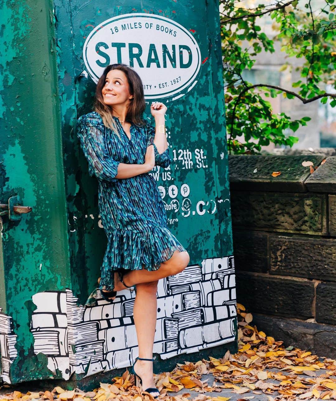 のインスタグラム：「Match your dress with one of your favorite bookstores, @strandbookstore📚 Tap now to shop @Shoshannagruss’ dress and don’t forget to support small businesses this holiday season! #shoshanna #shopsmall #shoplocal #savethestrand」