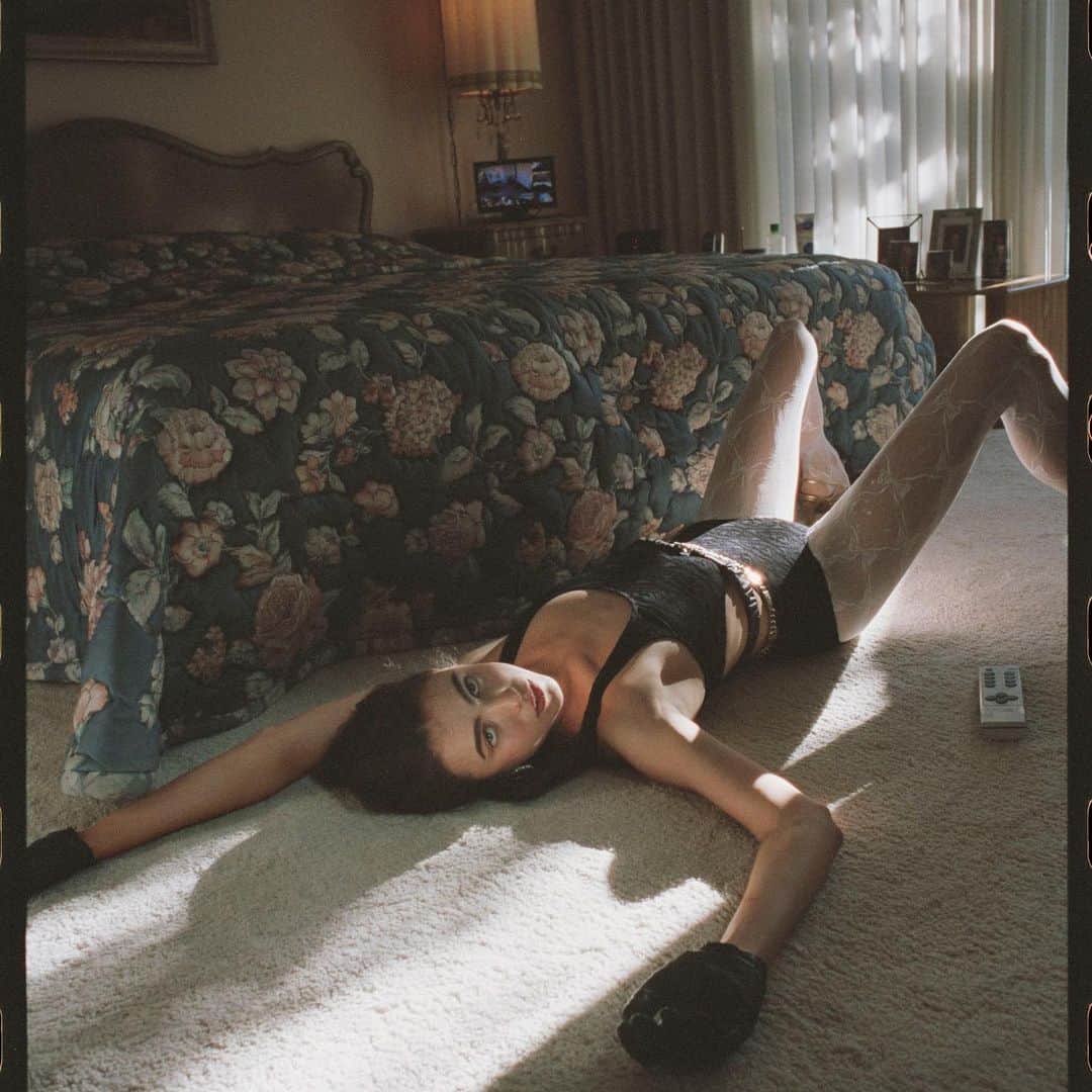 ニーナ・ガルシアのインスタグラム：「Once upon a time in LA.... Dec  @margaretqualley @elleusa Photographer - Petra Collins  Stylist - Kyle Luu Hair - Mara Roszak Makeup - Kara Yoshimoto Bua」