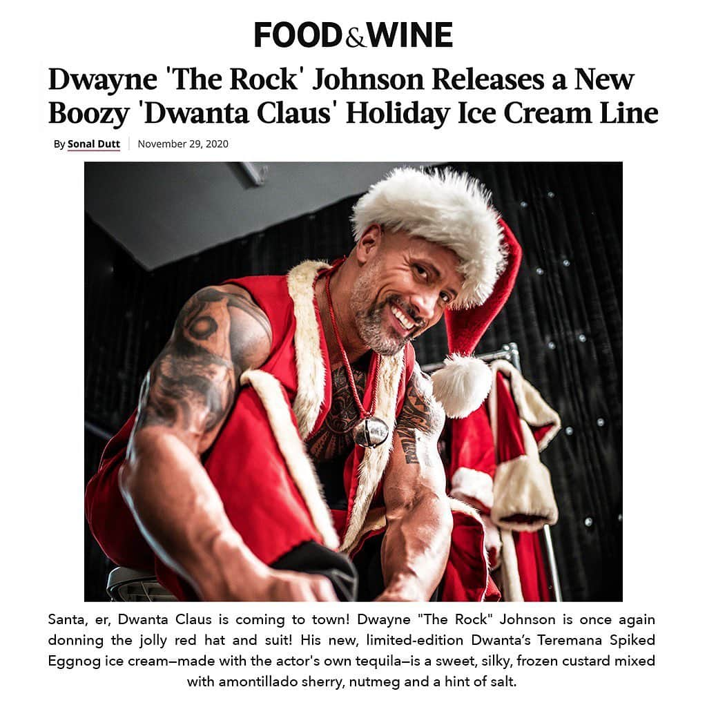 ドウェイン・ジョンソンさんのインスタグラム写真 - (ドウェイン・ジョンソンInstagram)「Dwanta Claus is comin’ to town... and he’s bringing a shitload of AMAZING BOOZY ICE CREAM  🤣🍨👌🏾🎅🏾🥃  Appreciate you @foodandwine for the “silky, sweet & frozen” compliment! 👊🏾  Our Dwanta Spiked Egg Nog Ice Cream is officially @saltandstraw’s TOP SELLER. THANK YOU guys!!!   It’s delicious (and orgasmic;).. ENJOY!   Love, Naughty Dwanta 🎅🏾😈🥃  #saltandstraw #worldsbesticecream 🍨🌎 * LINK IN BIO 👆🏾👆🏾👆🏾」12月3日 19時02分 - therock