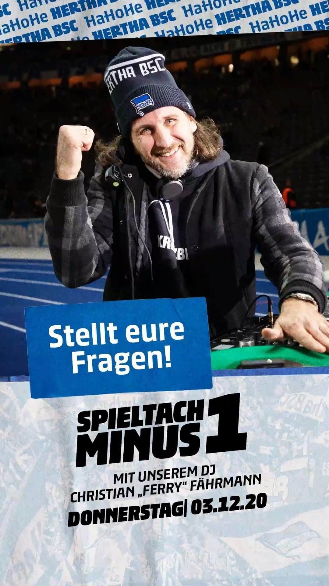 ヘルタ・ベルリンのインスタグラム：「Bei 'Hertha030' ist unser ehemaliger Spieler für die musikalische Untermalung zuständig - bevor er sich vor #BSCFCU wieder hinters DJ-Pult schwingt, haben wir ihn uns nochmal geschnappt. 🎶🎙 @dj.ferryfaehrmann  . . #spieltachminus1 #HaHoHe #herthabsc」