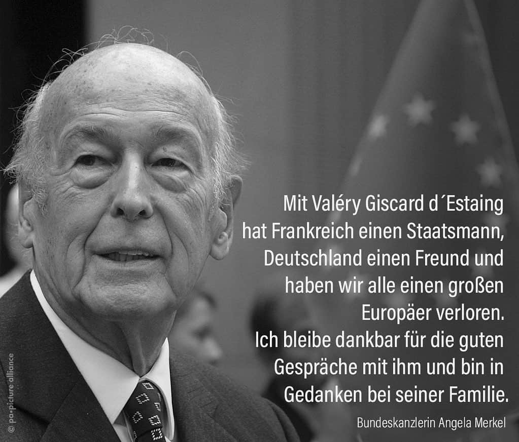 アンゲラ・メルケルのインスタグラム：「Kanzlerin Merkel zum Tod von Valéry Giscard d'Estaing. Für eine französische Übersetzung bitte nach links wischen.」